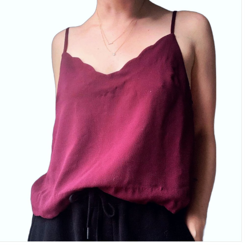 Nordstrom Lush Burgundy Scalloped Tank Top